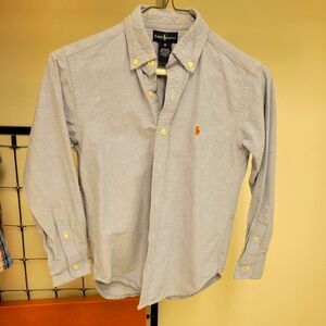 Polo Ralph Lauren Oxford Shirt Button Up Kids Boys Size 8 Blue Long Sleeve Logo